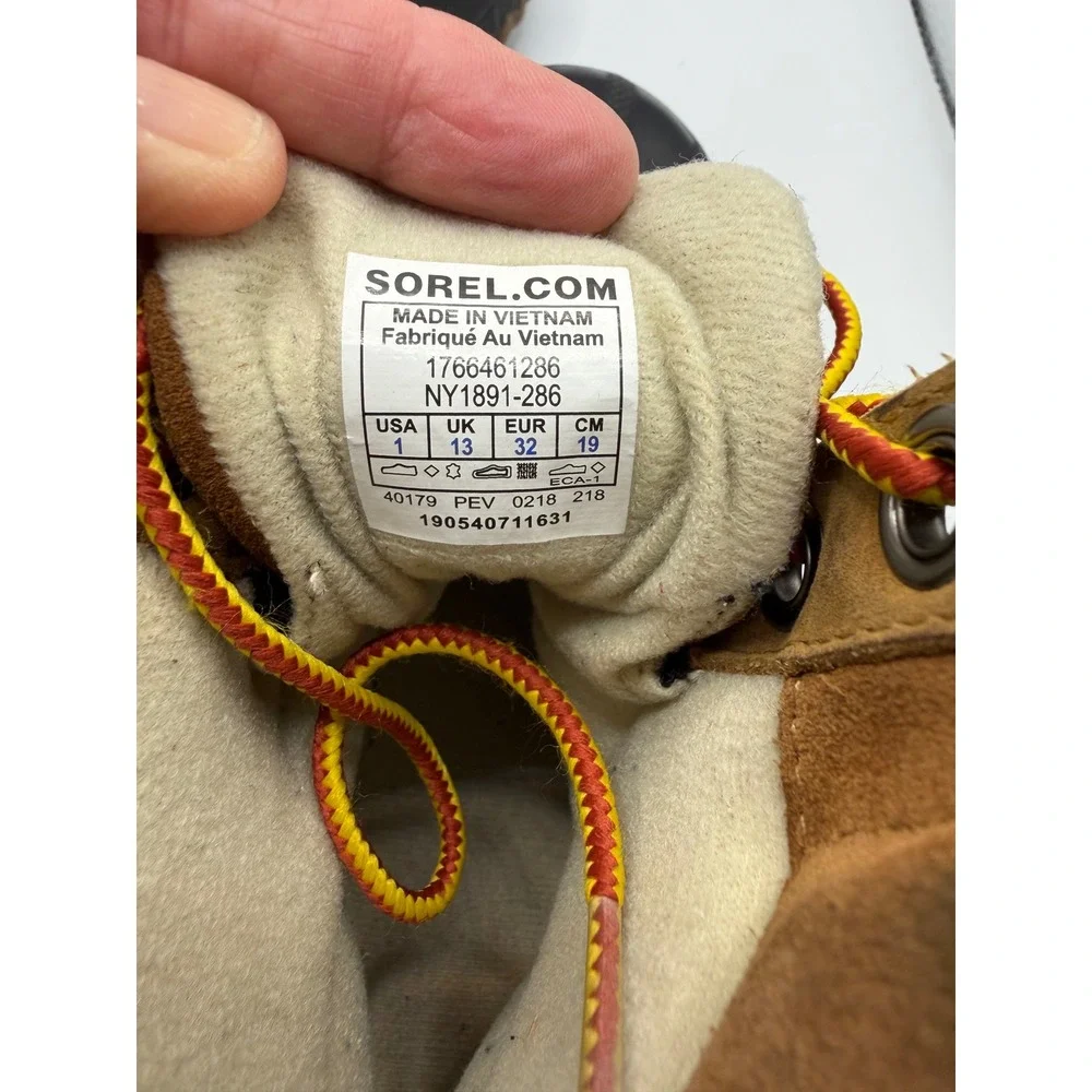 Sorel Cheyanne II Snow Boots Kids Size 1 Brown Good Waterproof Leather Duck Boot